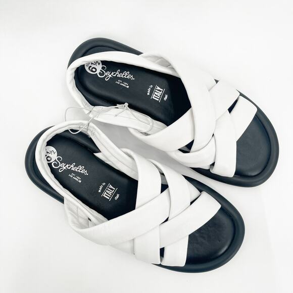 Seychelles Shoes - SEYCHELLES Sandals Size 6.5 White Leather Strappy Flats Punchline Slingback NEW